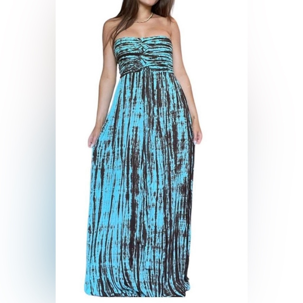 Teal and Black Tie-Dye Dress Small